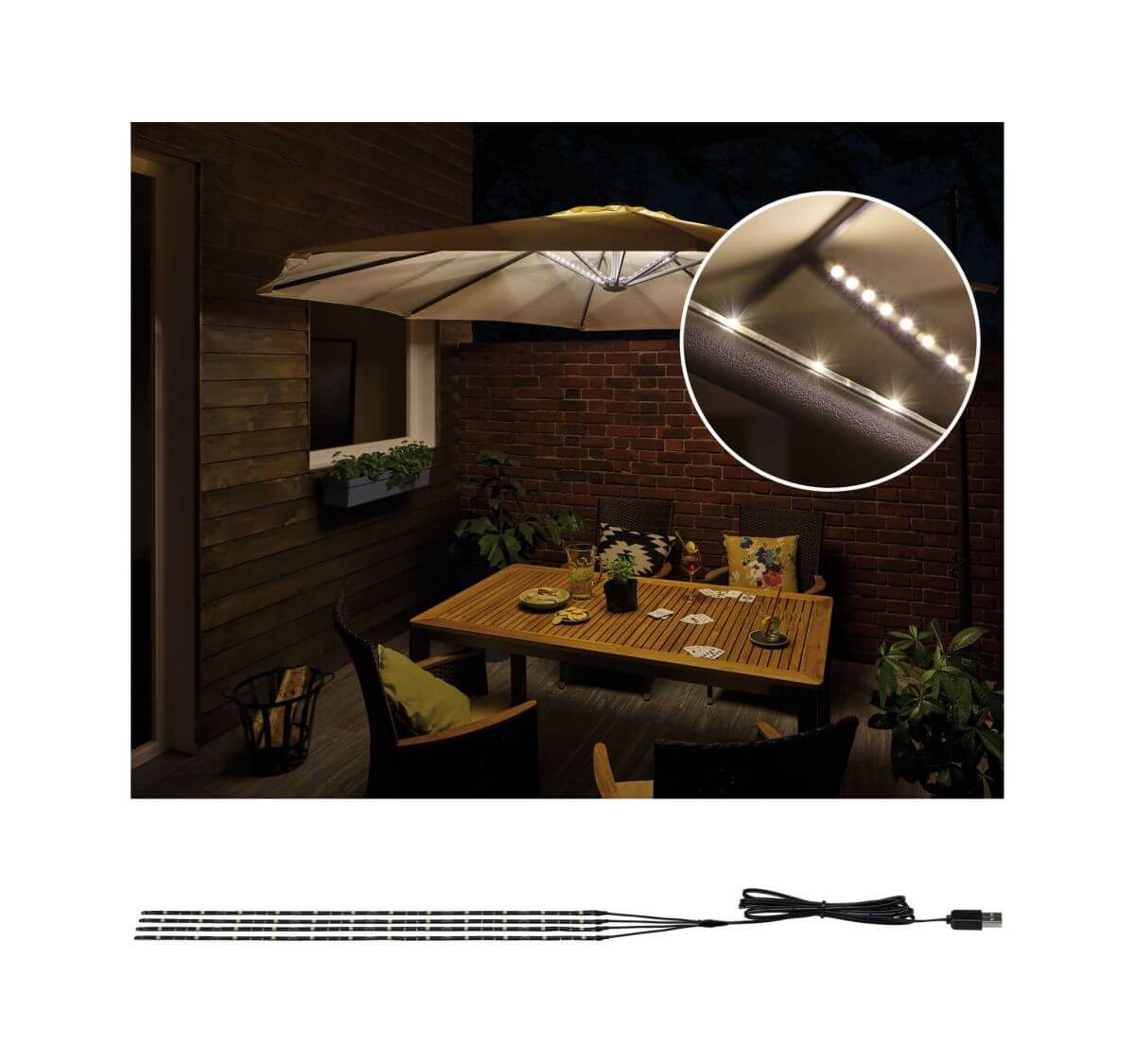 Paulmann Mobile Strip Parasol Schirm-Beleuchtung IP44 4er-Set, 4x40cm, Sonnenschirm-LED-Stripes Produktabbildung 1