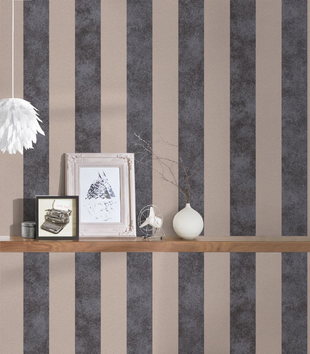 AS Creation Tapete | Streifentapeten Beige Metallic Schwarz | Trendwall Produktabbildung 4