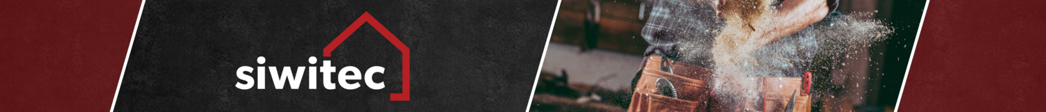 Logo von Siwitec neben einer Nahaufnahme von Holzspänen in der Luft