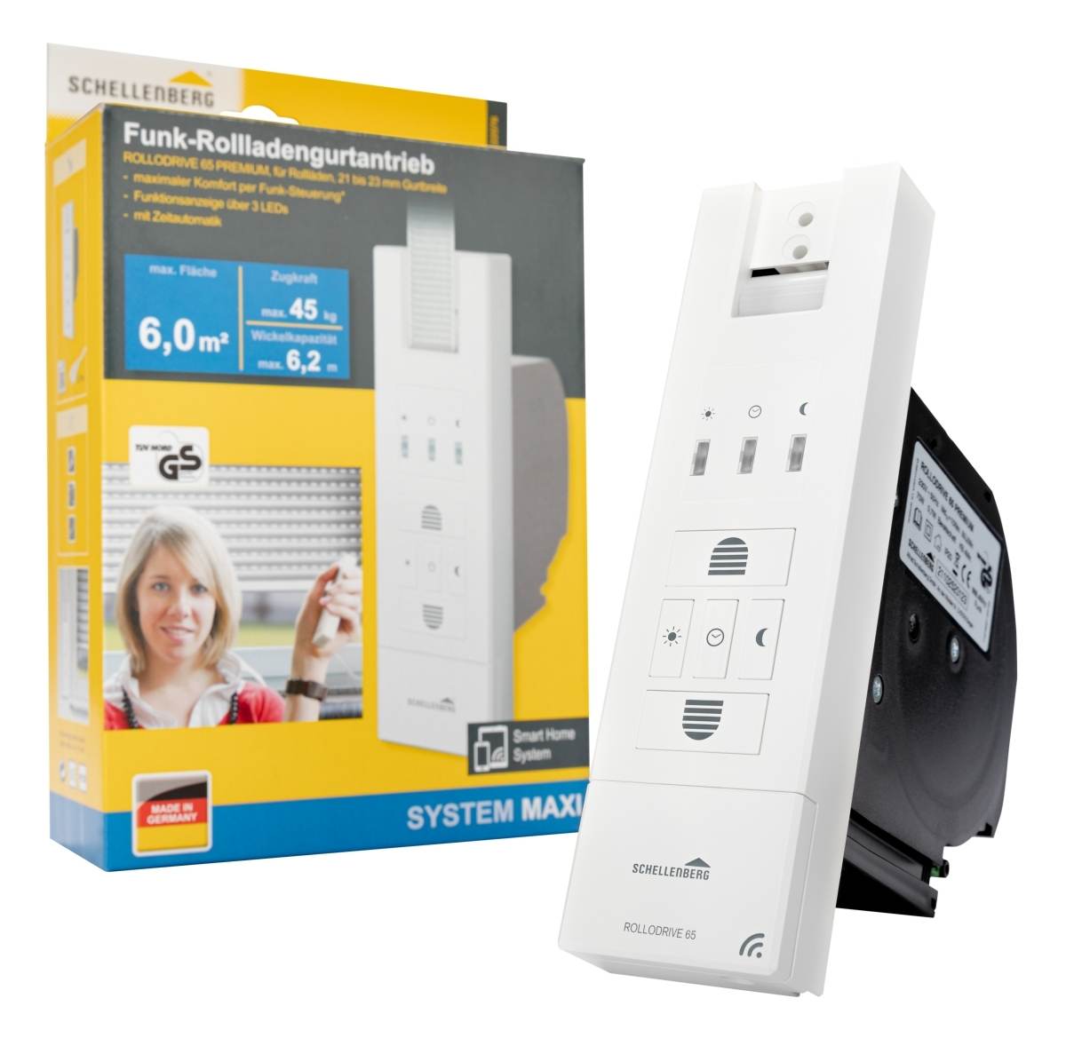 Schellenberg Funk ROLLODRIVE 65 Premium Maxi elektrischer Gurtwickler max 6 m² Fläche Produktabbildung