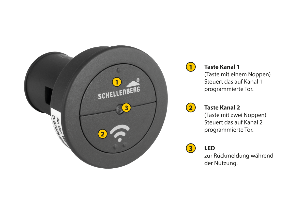 Schellenberg Funk-Autosender 868 MHz, Garagentoröffner, Fernbedienung für Tore, 12V Batterie Produktabbildung 4