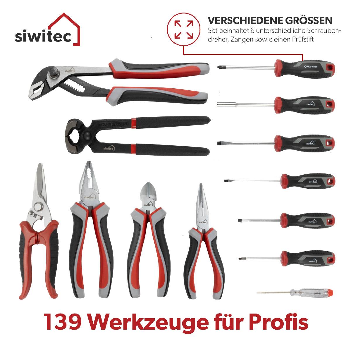 B-Ware siwitec Werkzeugkoffer 140-teilig, Werkzeug Set aus CRV Stahl, Profi Werkzeugkasten gefüllt Produktabbildung 5