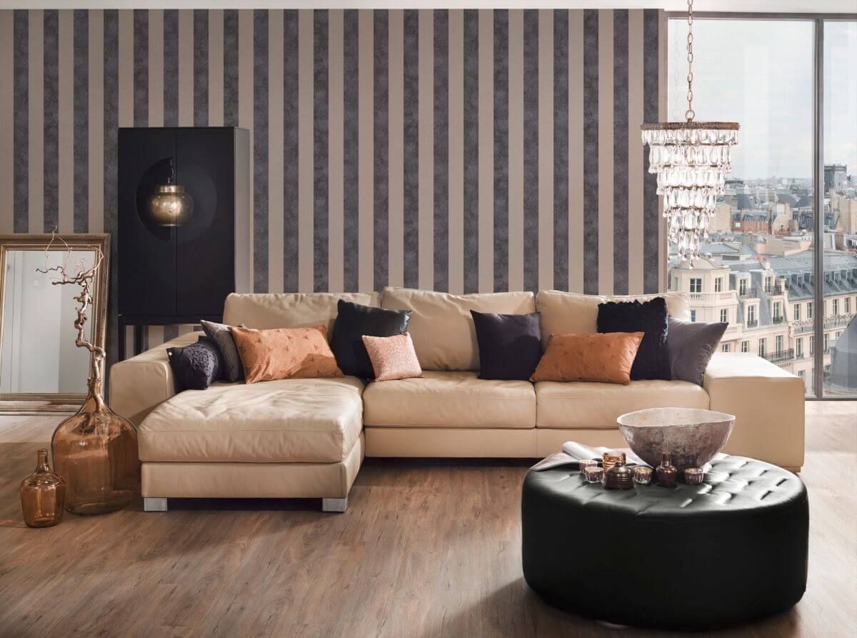 AS Creation Tapete | Streifentapeten Beige Metallic Schwarz | Trendwall Produktabbildung 6