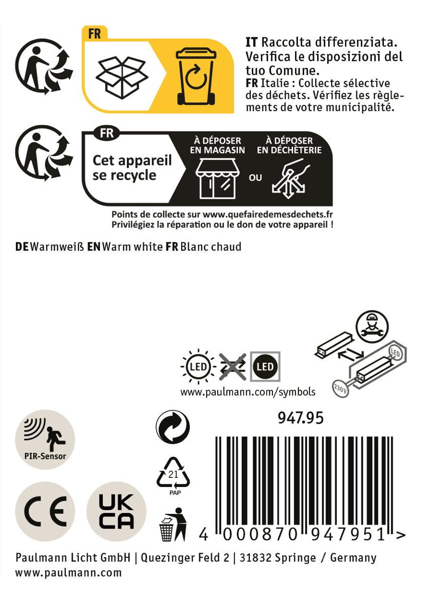 Paulmann LED Wandleuchte Alara in Anthrazit 10W 450lm IP44 mit Bewegungsmelder und Dämmerungssensor Produktabbildung 11