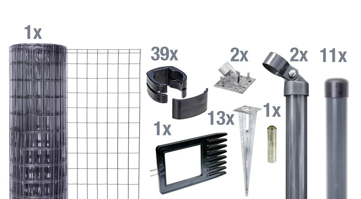 Alberts Zaun-Set Fix-Clip Pro mit Einschlaghülsen, 1,02 m Höhe, 25 m Länge, Anthrazit, Komplettset Produktabbildung