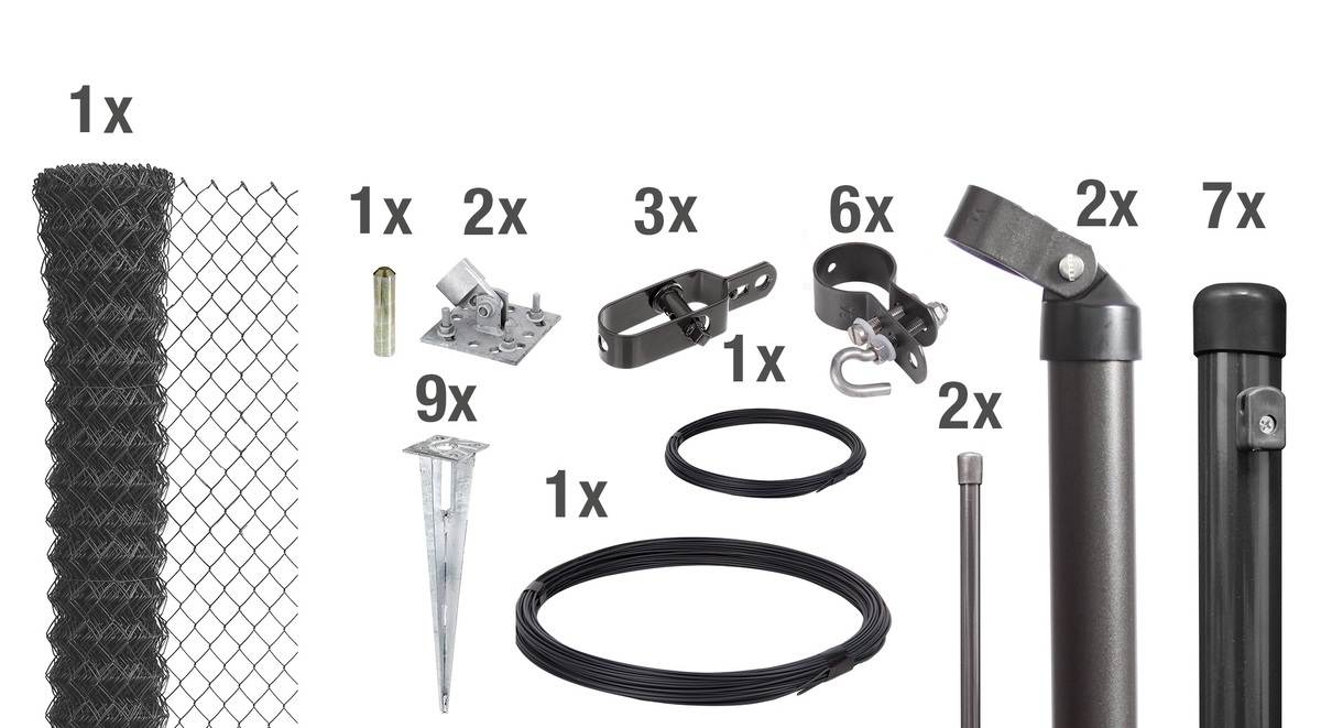 Alberts Maschendrahtzaun Komplettset mit Bodenhülsen, Anthrazit-metallic, 0,8 m hoch, 15 m lang Produktabbildung