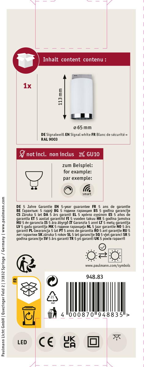 Paulmann URail Spot Tube in Signalweiß GU10 Produktabbildung 14