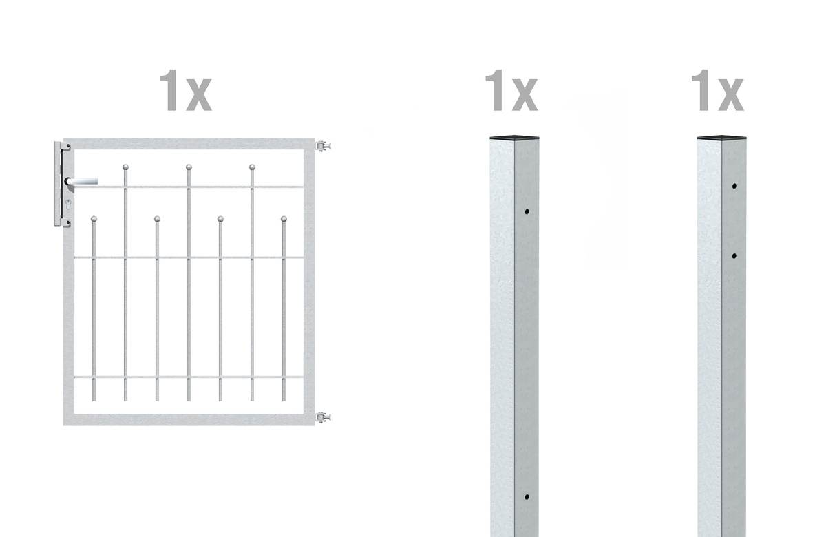 Alberts Einzeltor-Set Madrid, L: 100 cm x H: 100 cm, feuerverzinkt, Gartentor-Set mit 2 Pfosten Produktabbildung 1