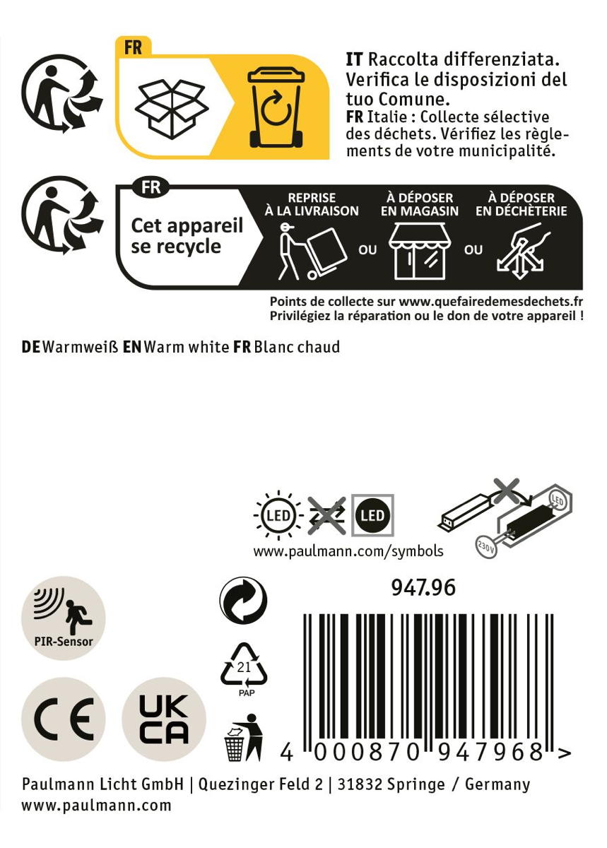 Paulmann LED Pollerleuchte Alara in Anthrazit 10W 450lm IP44 mit Bewegungsmelder und Dämmerungssensor Produktabbildung 10