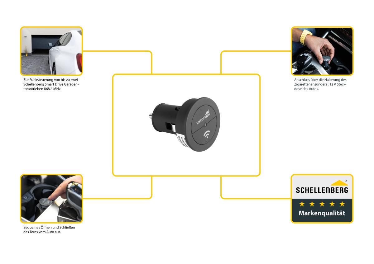 Schellenberg Funk-Autosender 868 MHz, Garagentoröffner, Fernbedienung für Tore, 12V Batterie Produktabbildung 3