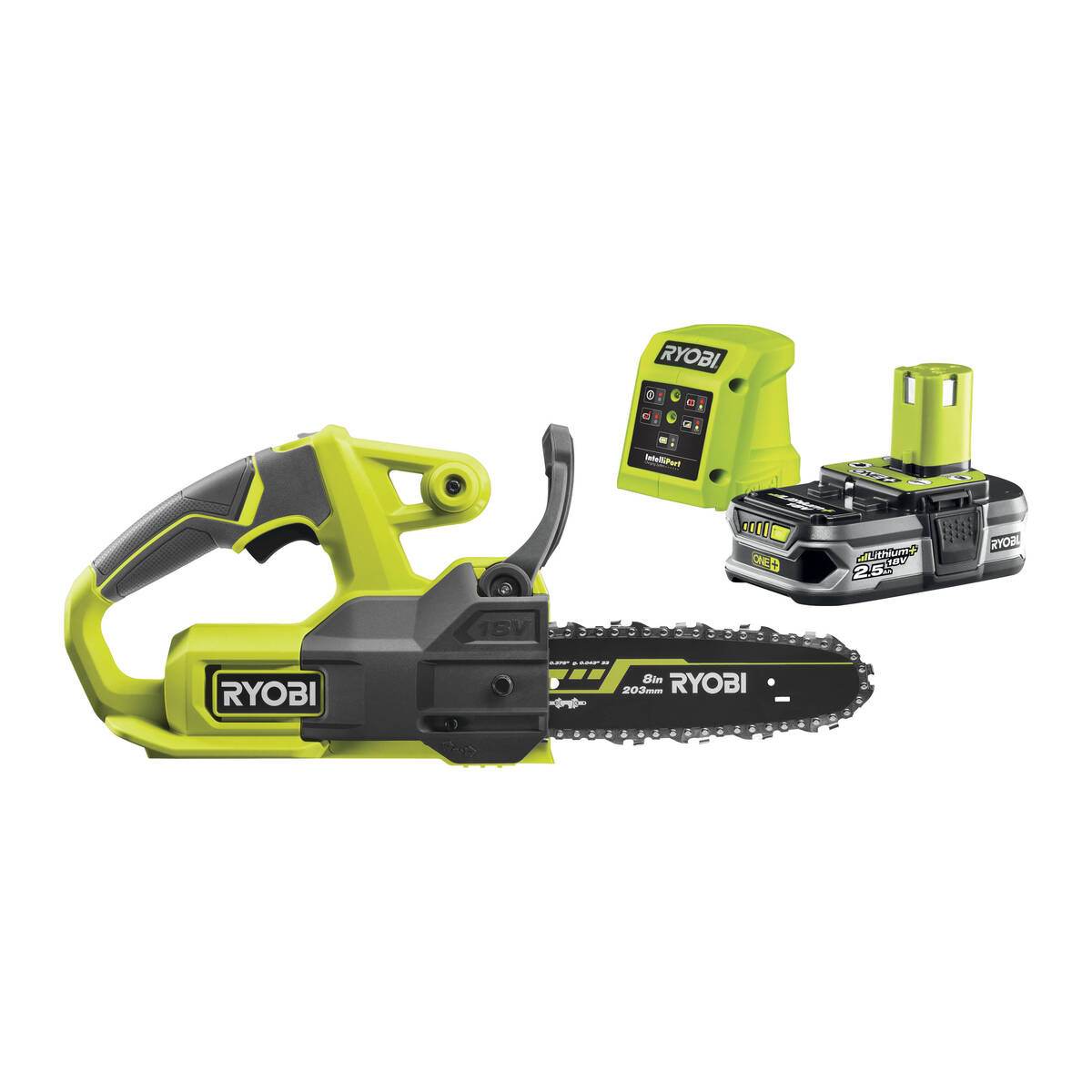 Ryobi Akku-Kettensäge ONE+ 18 V | Schwertlänge 20 cm | mit 2,5 Ah Akku & Ladegerät | RY18CS20A-125 Produktabbildung