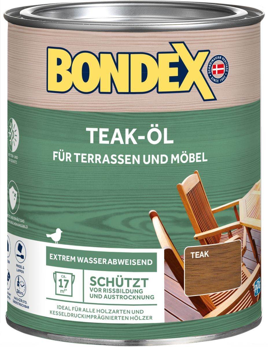 BONDEX Gartenholz Teak-Öl, Wasser-stop Abperleffekt, Wetterschutz, UV-Schutz, 0,75 l Produktabbildung
