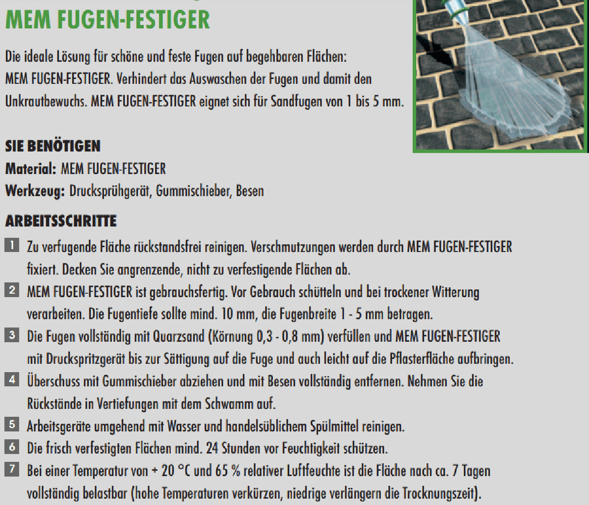 MEM Fugen-Festiger 5 l, Pflasterversiegelung, Sandfugen-Festiger, Fugendicht, Außenbereich Produktabbildung 3