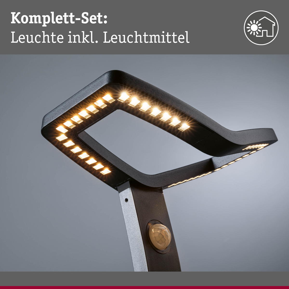 Paulmann LED Pollerleuchte Alara in Anthrazit 10W 450lm IP44 mit Bewegungsmelder und Dämmerungssensor Produktabbildung 8