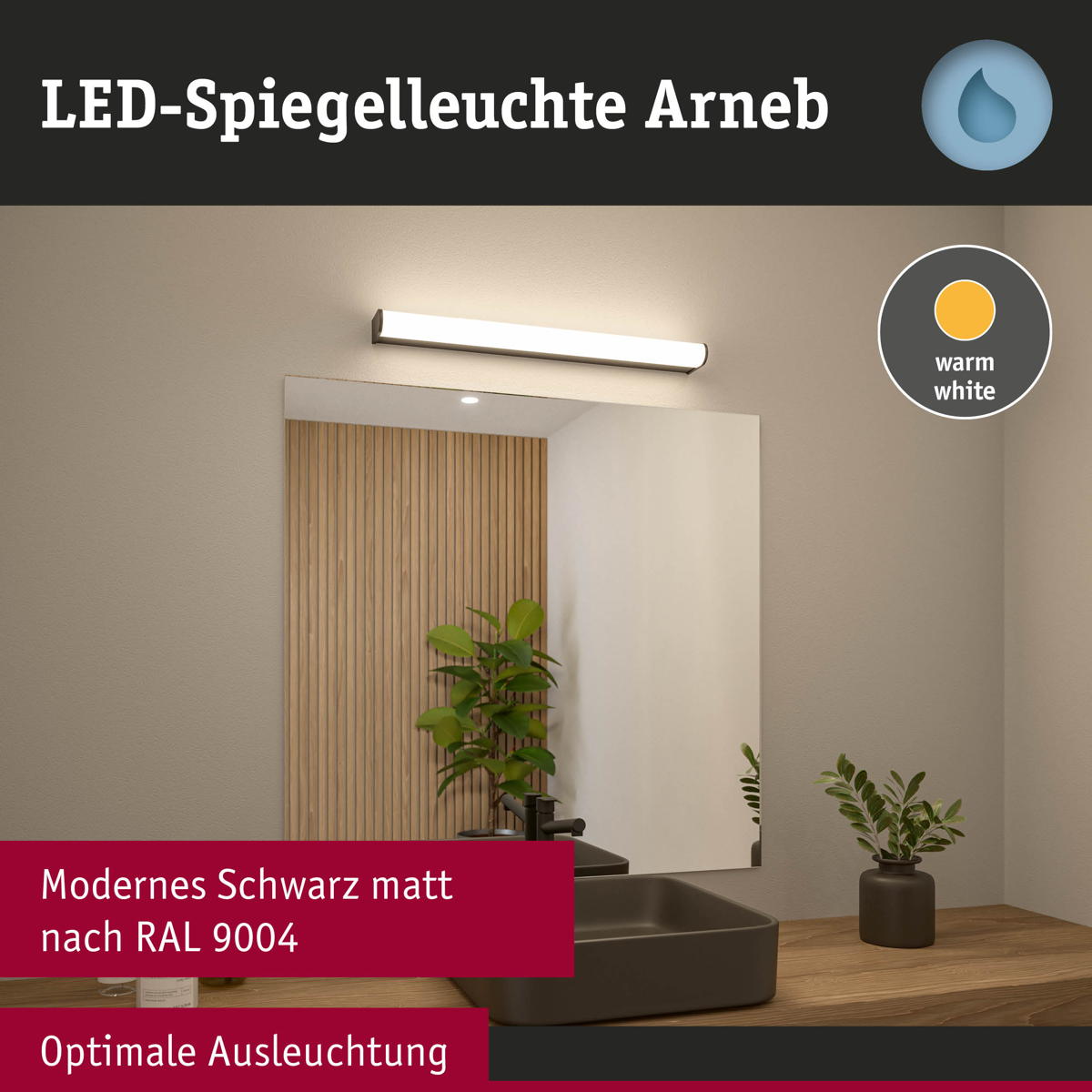 Paulmann LED Wandleuchte Arneb in Schwarz 12,5W 1000lm IP44 Produktabbildung 6