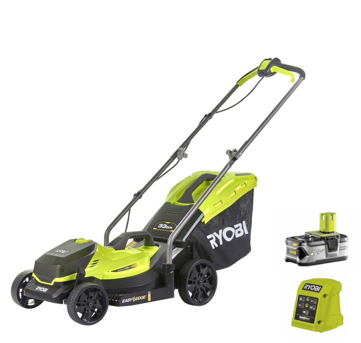 Ryobi Akku-Rasenmäher ONE+ inkl. 18V Akku & Ladegerät, bis zu 250m², 33cm Schnittbreite, RLM18X33B40 Produktabbildung