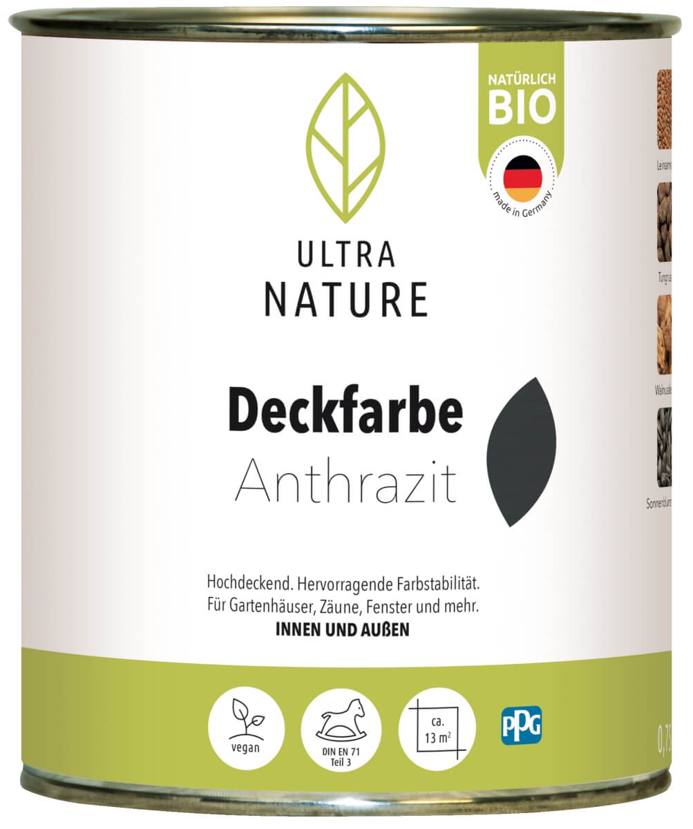 ULTRA NATURE Deckfarbe für Innen und Außen, UV-Schutz, Wetterschutz, 0,75 l, Anthrazit Produktabbildung