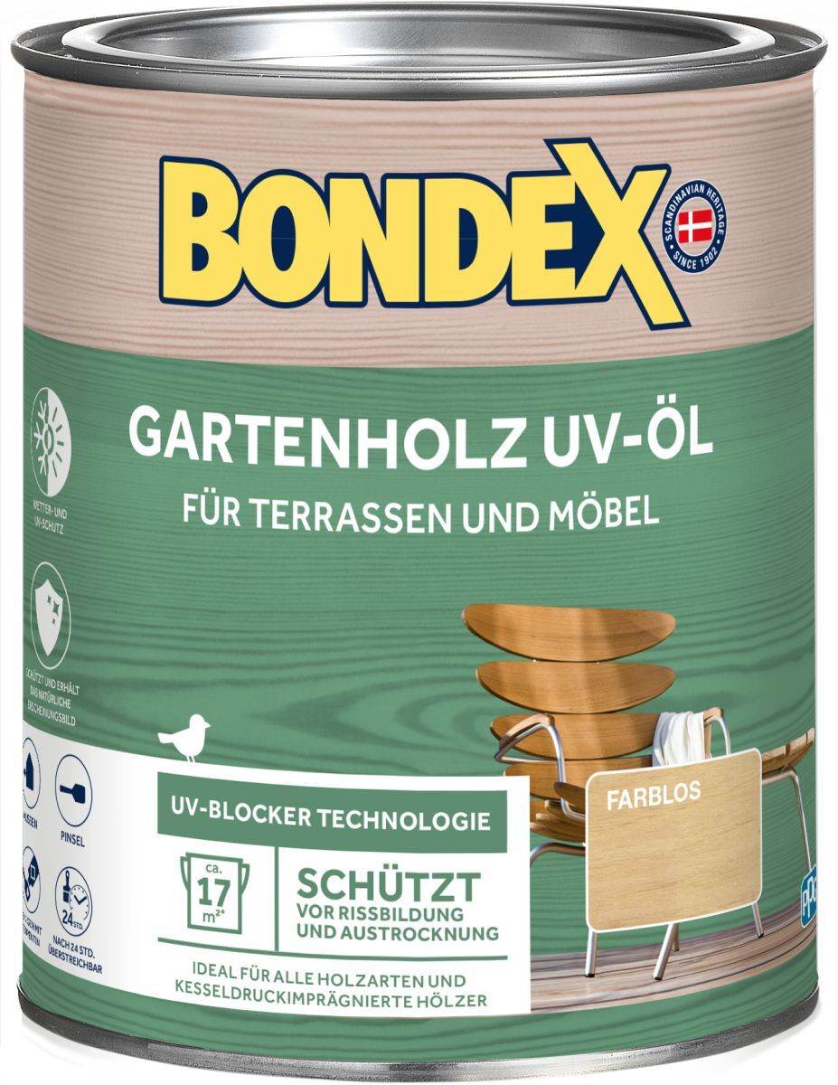 BONDEX UV-Öl farblos, Wasser-stop Abperleffekt, Witterungsschutz, UV-Schutz, 0,75 l Produktabbildung