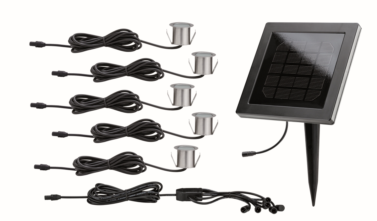 Paulmann Einbauleuchte - Set MiniSol 5x0,2W + Solarspieß, Edelstahl/Schwarz, IP67 Produktabbildung 1