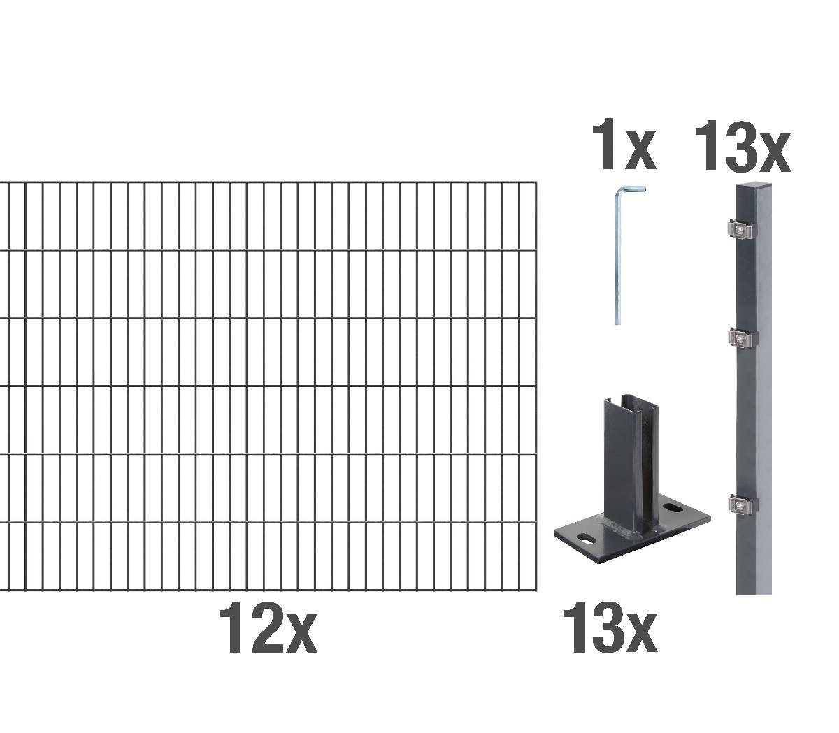Alberts Komplettset Doppelstabmattenzaun in Anthrazit mit Pfostenträger, 2 m Matten, Höhe 80-120 cm Produktabbildung