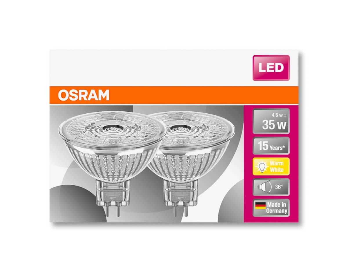 Osram 2er Pack LED Star MR16 35, 4,6W=35W, 350 lm, GU5,3, 36°, 12V, Warmweiß, Reflektorlampe Produktabbildung 2