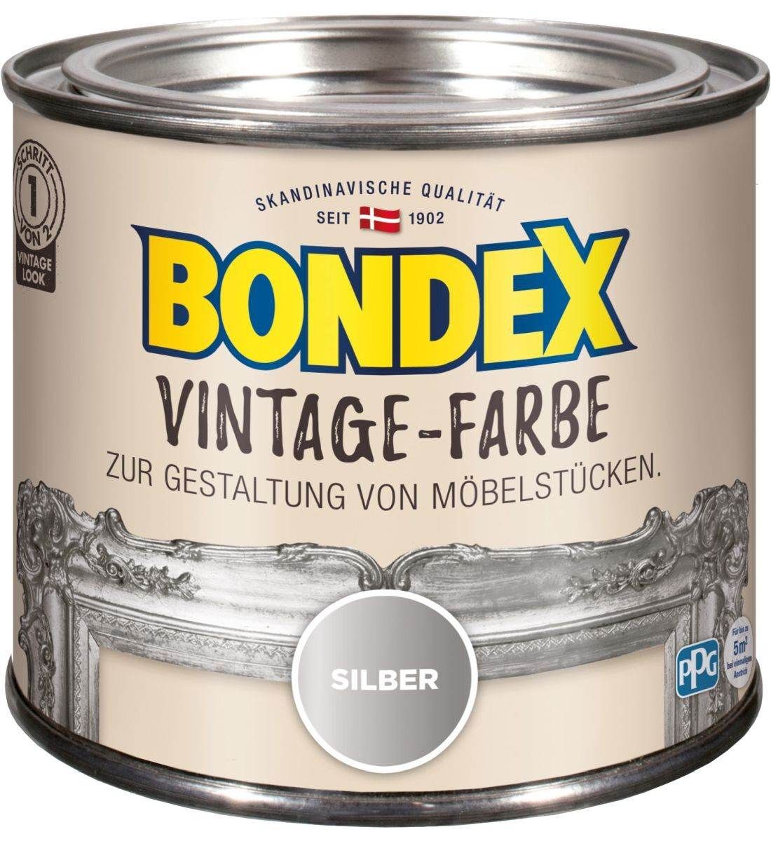 BONDEX Vintage Farbe, 0,375 l, Deko, Holz, Möbel, innen Silber Produktabbildung