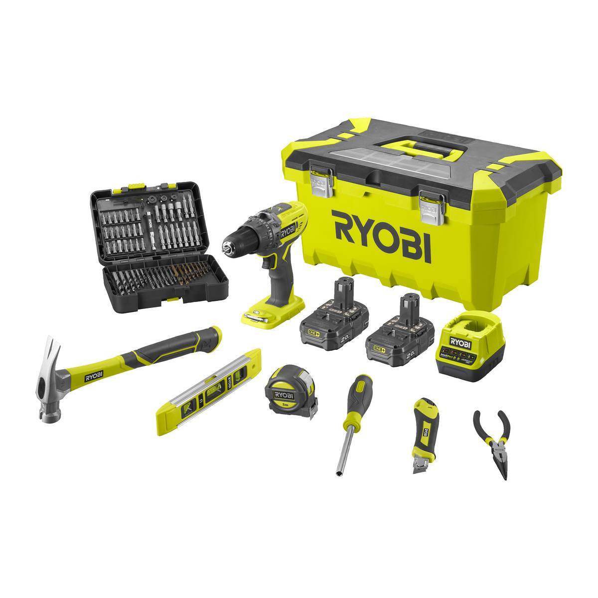 Ryobi ONE+ Akku-Schlagbohrschrauber-Set 18V | 2x 2,0 Ah Akkus & 7-tlg Werkzeug-Set R18PD3-220TAH Produktabbildung