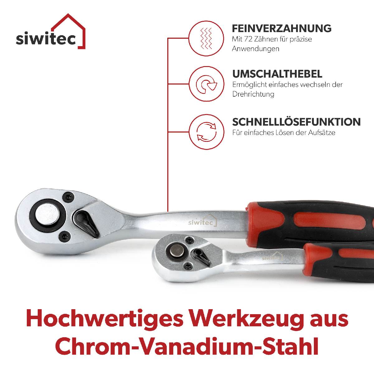 B-Ware siwitec Werkzeugkoffer 140-teilig, Werkzeug Set aus CRV Stahl, Profi Werkzeugkasten gefüllt Produktabbildung 3