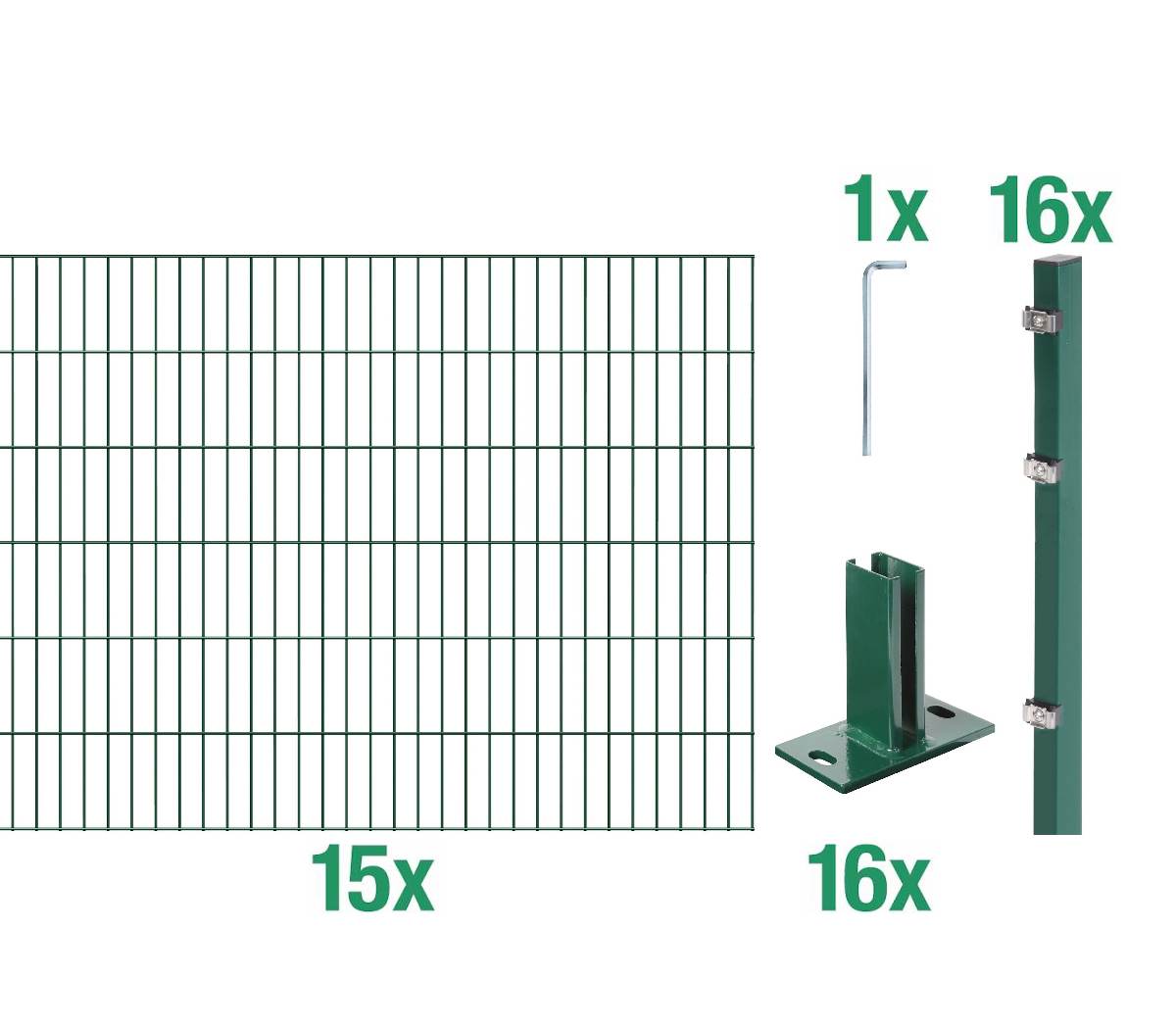 Alberts Komplettset Doppelstabmattenzaun in Grün mit Pfostenträger, 2 m Matten, Höhe 80-120 cm Produktabbildung