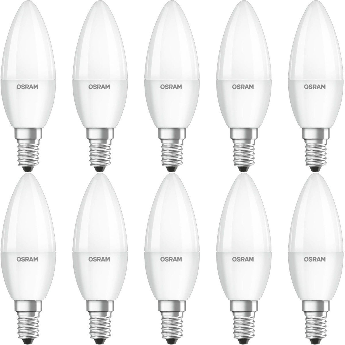 Osram 10er LED Base Classic B 40 FR, 5W = 40W, 470 lm, E14, Warmweiß (2700 K), matt, Kerze Produktabbildung 1