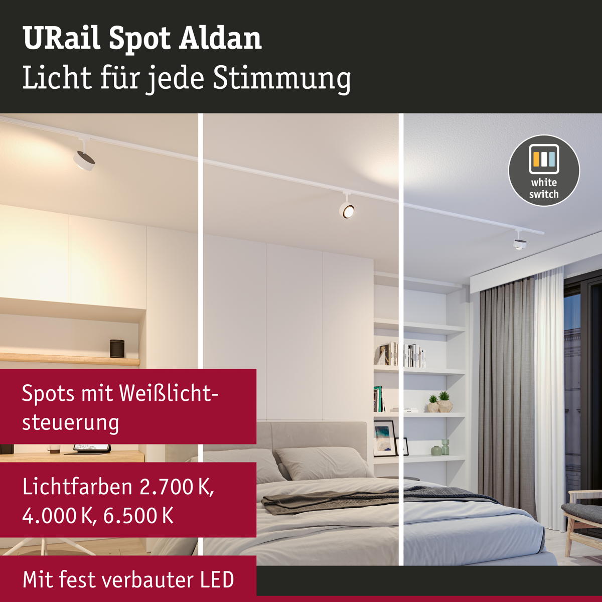 Paulmann URail LED Spot Aldan in Signalweiß und Schwarz 8W 500lm Produktabbildung 12