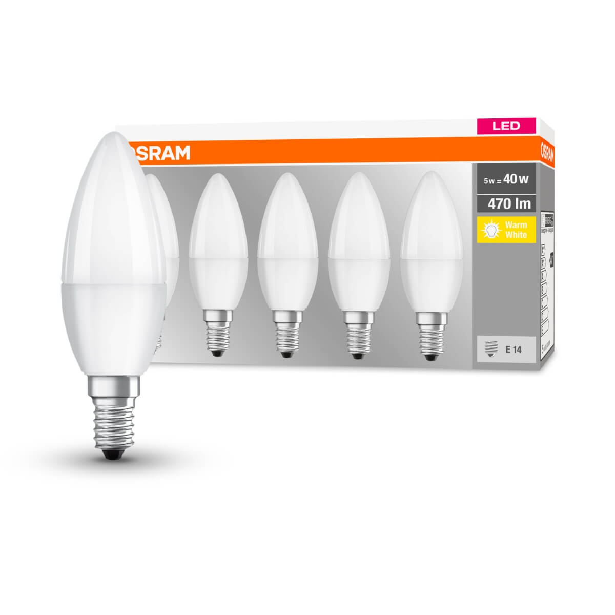 Osram 10er LED Base Classic B 40 FR, 5W = 40W, 470 lm, E14, Warmweiß (2700 K), matt, Kerze Produktabbildung 2