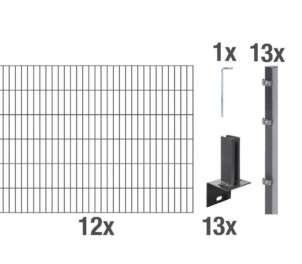 Alberts Komplettset Doppelstabmattenzaun 2 m, Anthrazit L-Pfostenträger Höhe 80-120 cm Länge 4-30 m Produktabbildung