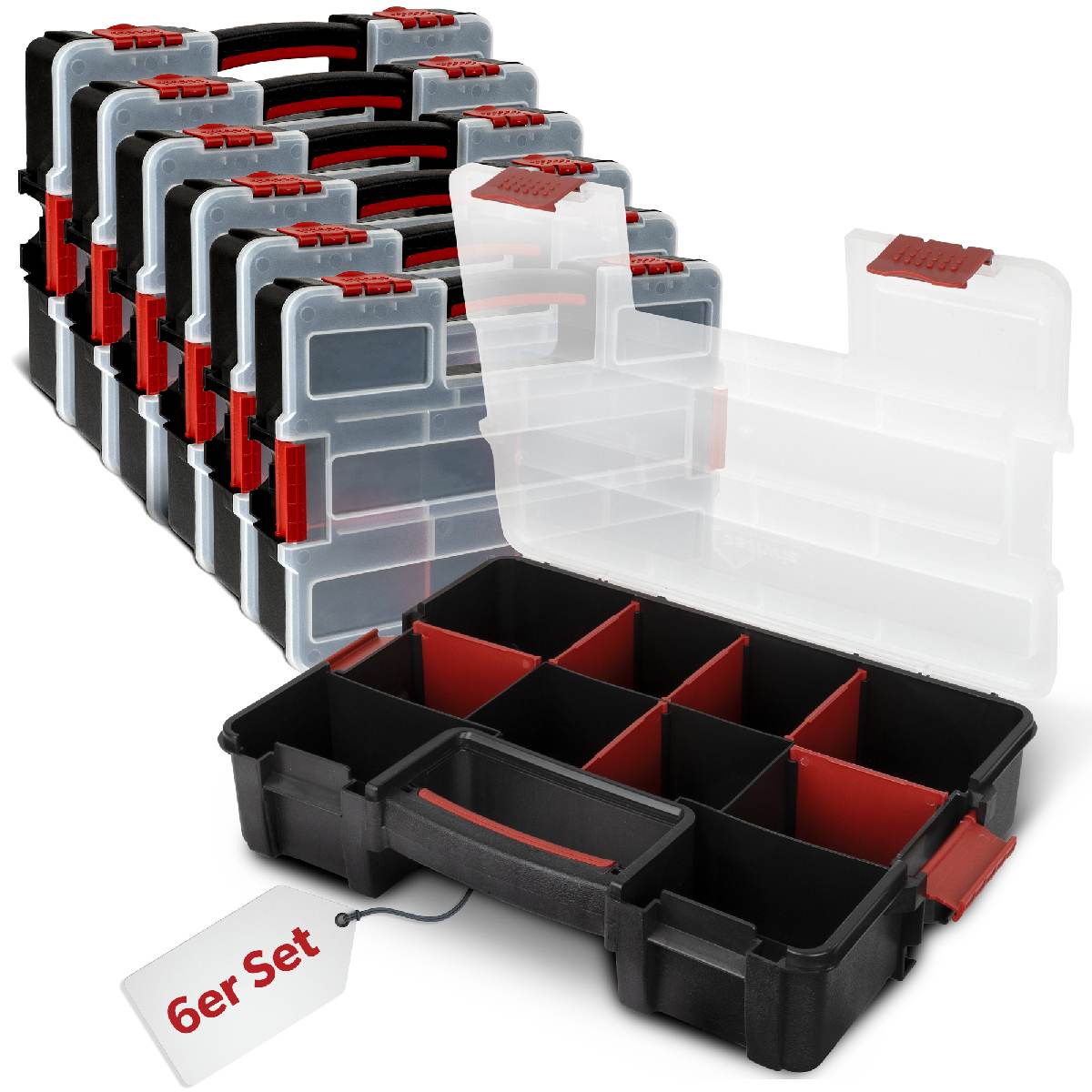 siwitec Sortimentsbox mit 10 Fächern und 6 herausnehmbaren Trennstegen, Sortimentskasten 6er-Set Produktabbildung