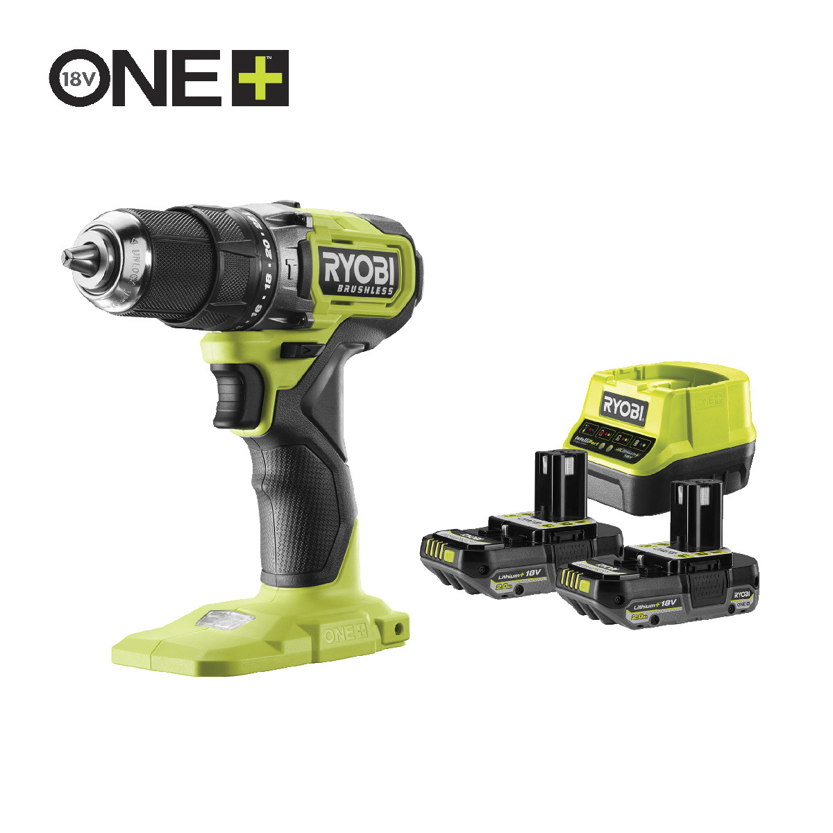 Ryobi Brushless Akku-Schlagbohrschrauber 18 V ONE+, 54 Nm Drehmoment, 2x 2,0 Ah Akku & 1x Ladegerät Produktabbildung