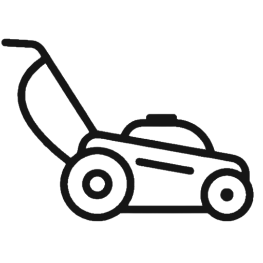 Ein Rasenmäher in Seitenansicht