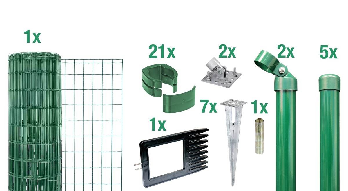 Alberts Zaun-Set Fix-Clip Pro mit Einschlaghülsen, 1,02 m Höhe, 10 m Länge, Grün, Komplettset Produktabbildung