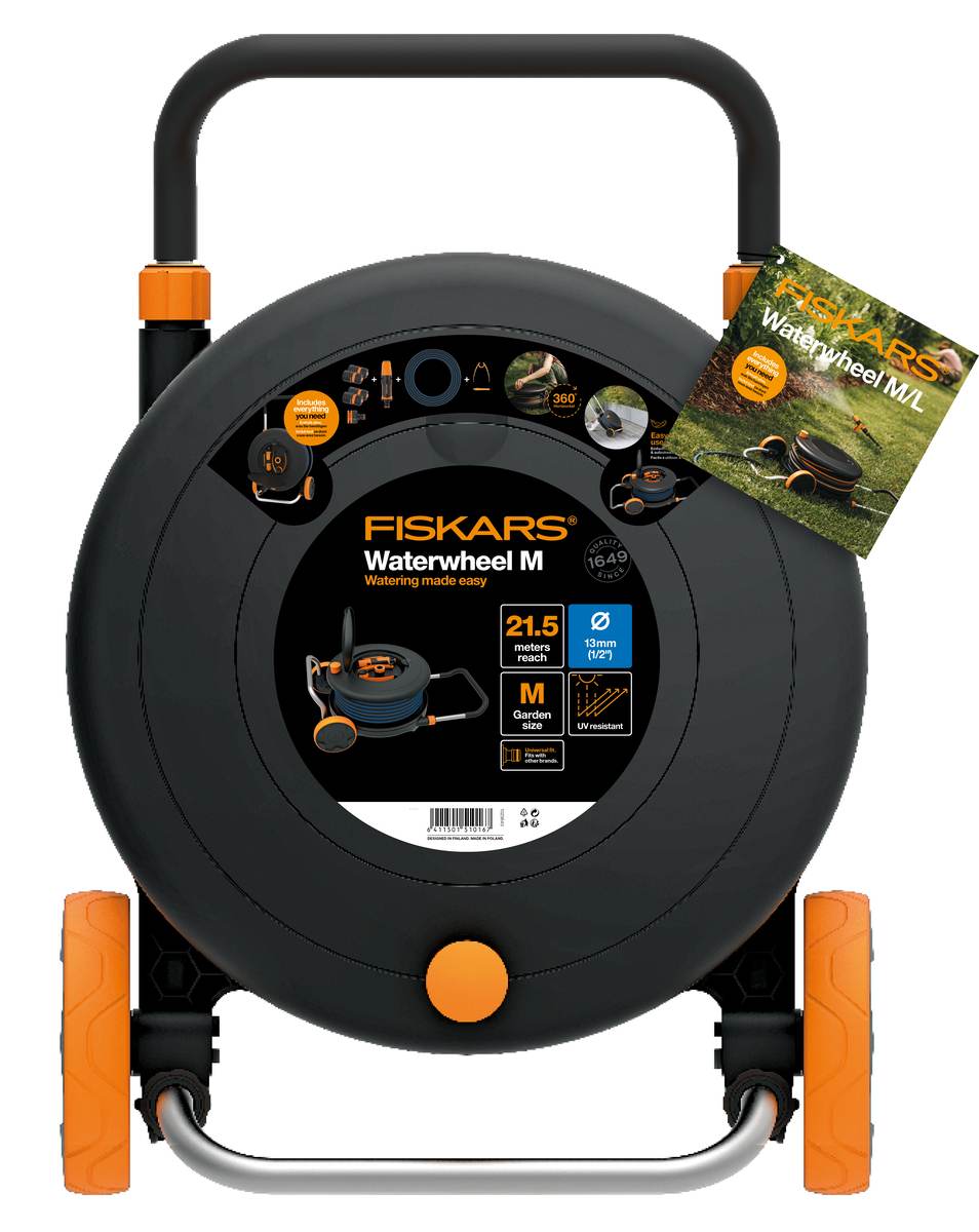 Fiskars Waterwheel M, All-Inclusive-Bewässerungs-Set, Gartenschlauch, Schlauchwagen mit Ø 13 mm Produktabbildung 8