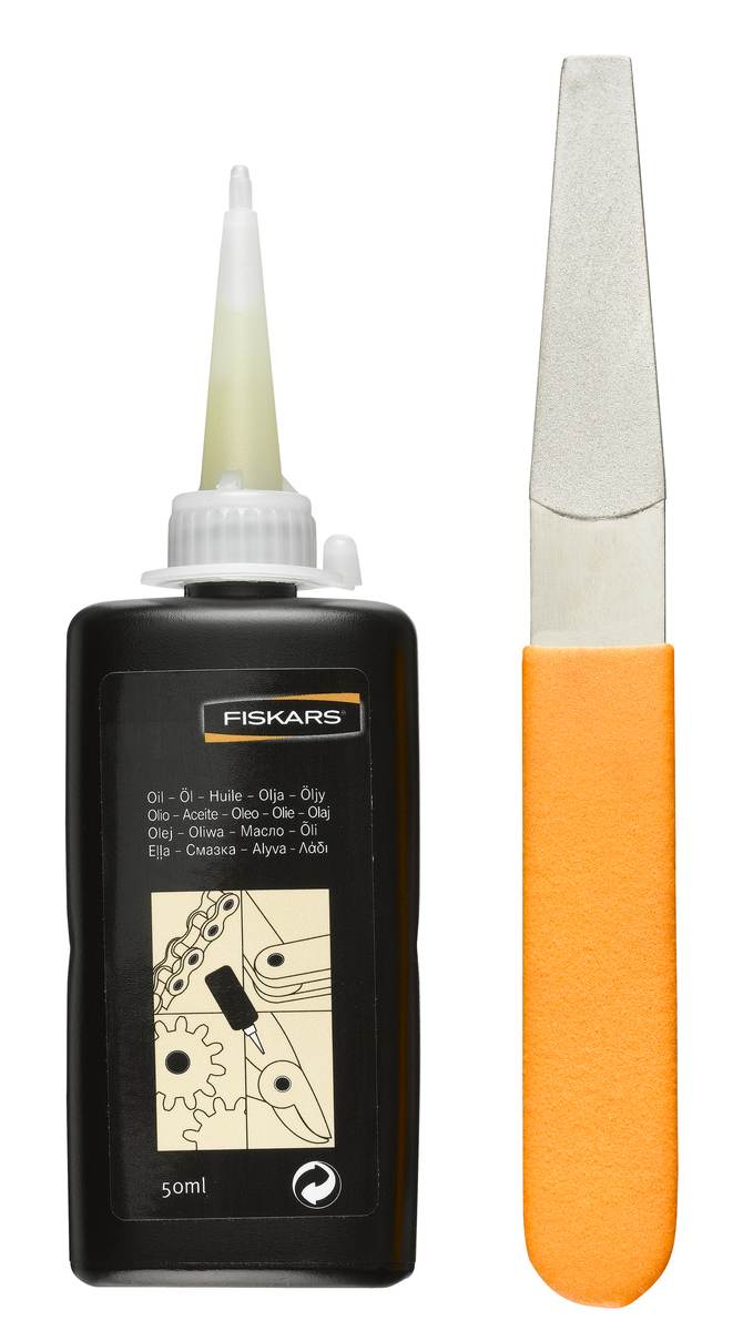 Fiskars Pflegeset für Gartengeräte | Dimantfeile + Pflege-Öl (Set) Produktabbildung 3