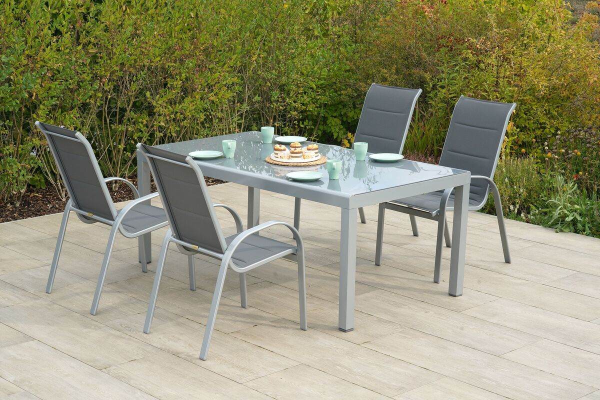 YOURSOL by Merxx Gartenmöbel Set Amalfi 4 Personen mit Tisch 190 x 100 cm, Hochlehner, Stapelstühle Produktabbildung
