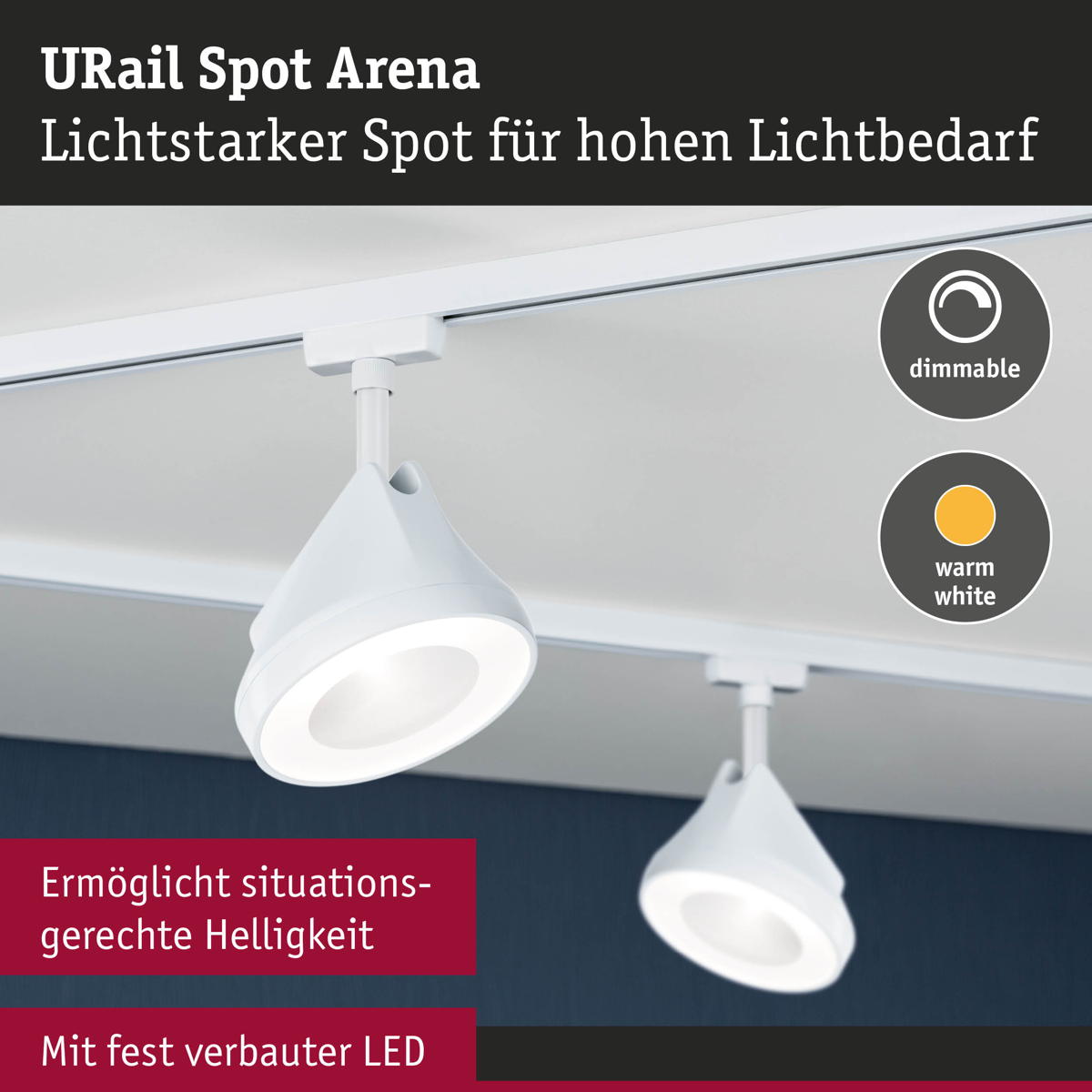 Paulmann URail LED Spot Arena in Signalweiß 15W 850lm 2700K Produktabbildung 8