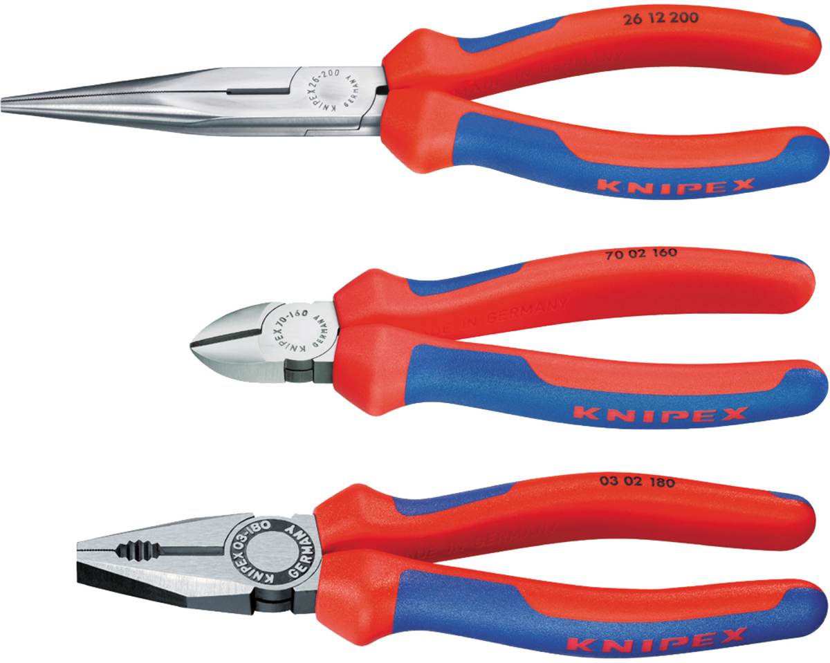 Knipex Zangen-Set, 3-teilig, Kombizange, Seitenschneider, Flachrundzange, Werkzeug, Handwerk, präzise Produktabbildung 1