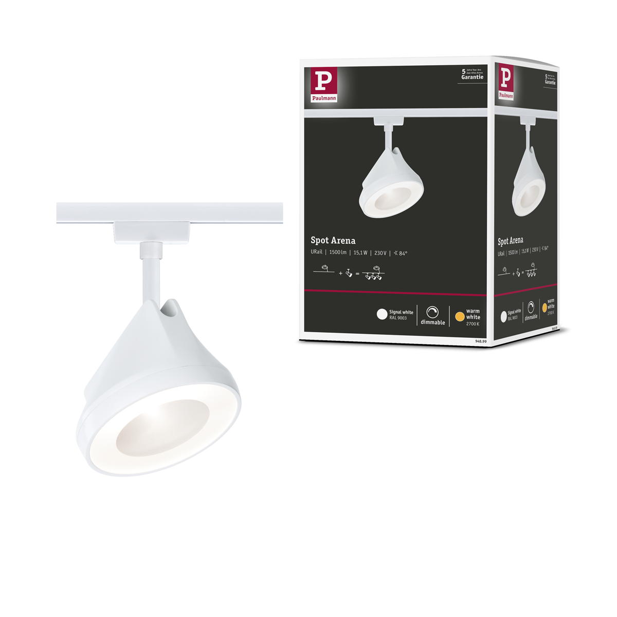 Paulmann URail LED Spot Arena in Signalweiß 15W 850lm 2700K Produktabbildung 13