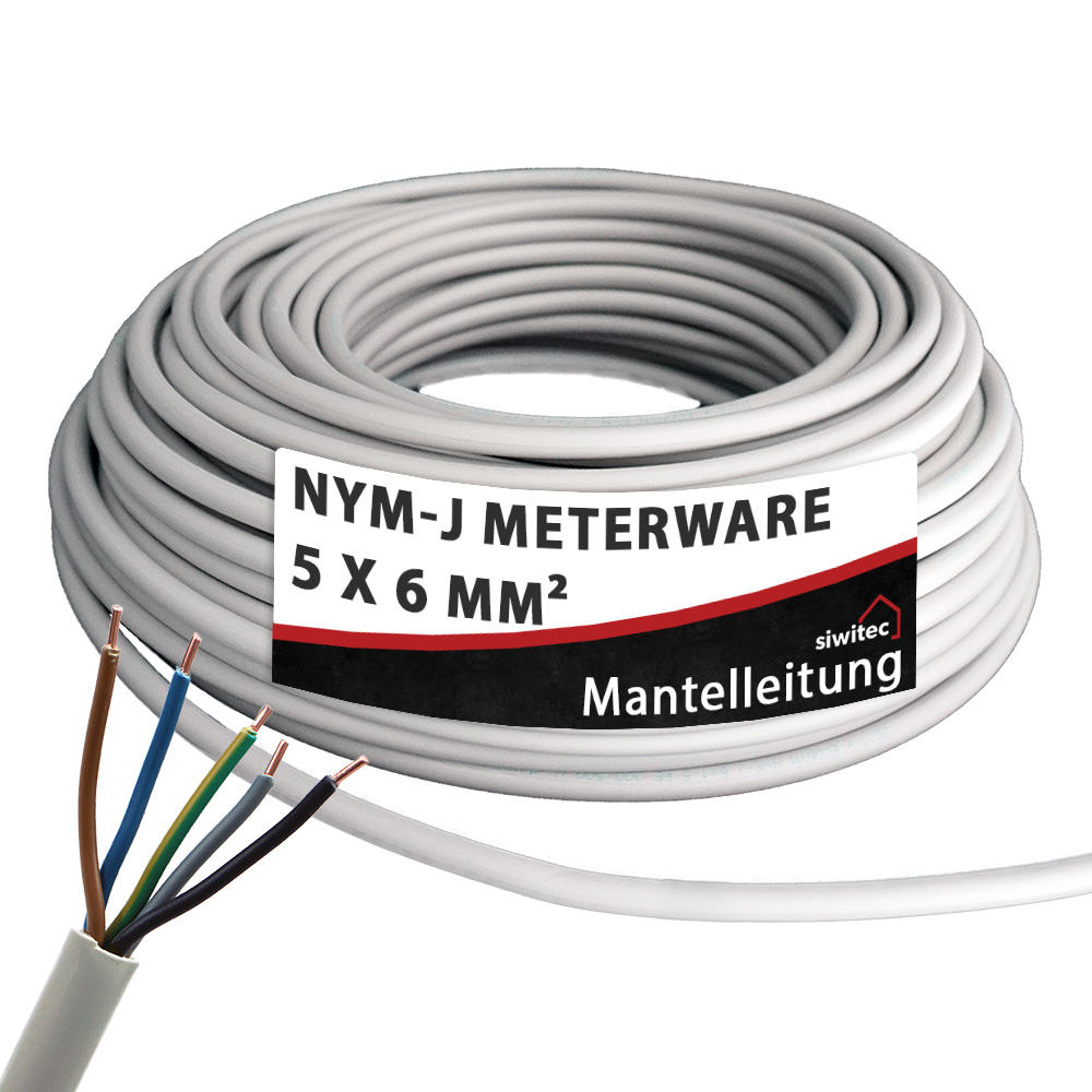 siwitec NYM-Kabel,  NYM-J 5 x 6 mm², 65 m, Installationskabel, Mantelleitung, Stromkabel nach Maß Produktabbildung