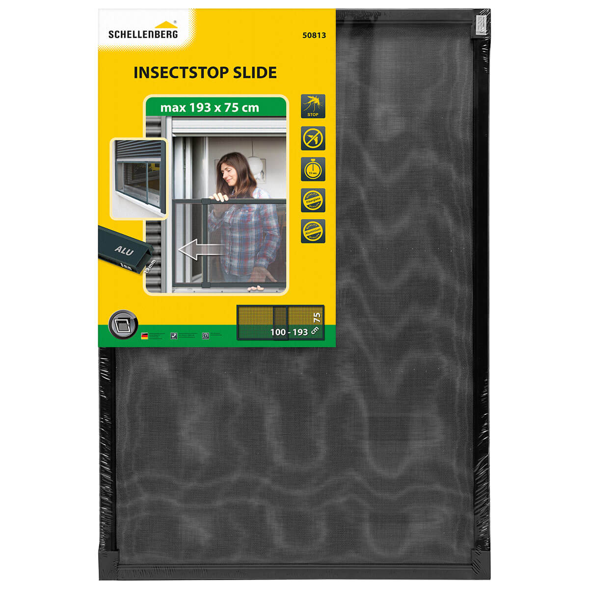 Schellenberg B-Ware Insektenschutz-Schiebefenster 75 x 100-193cm, anthrazit Produktabbildung