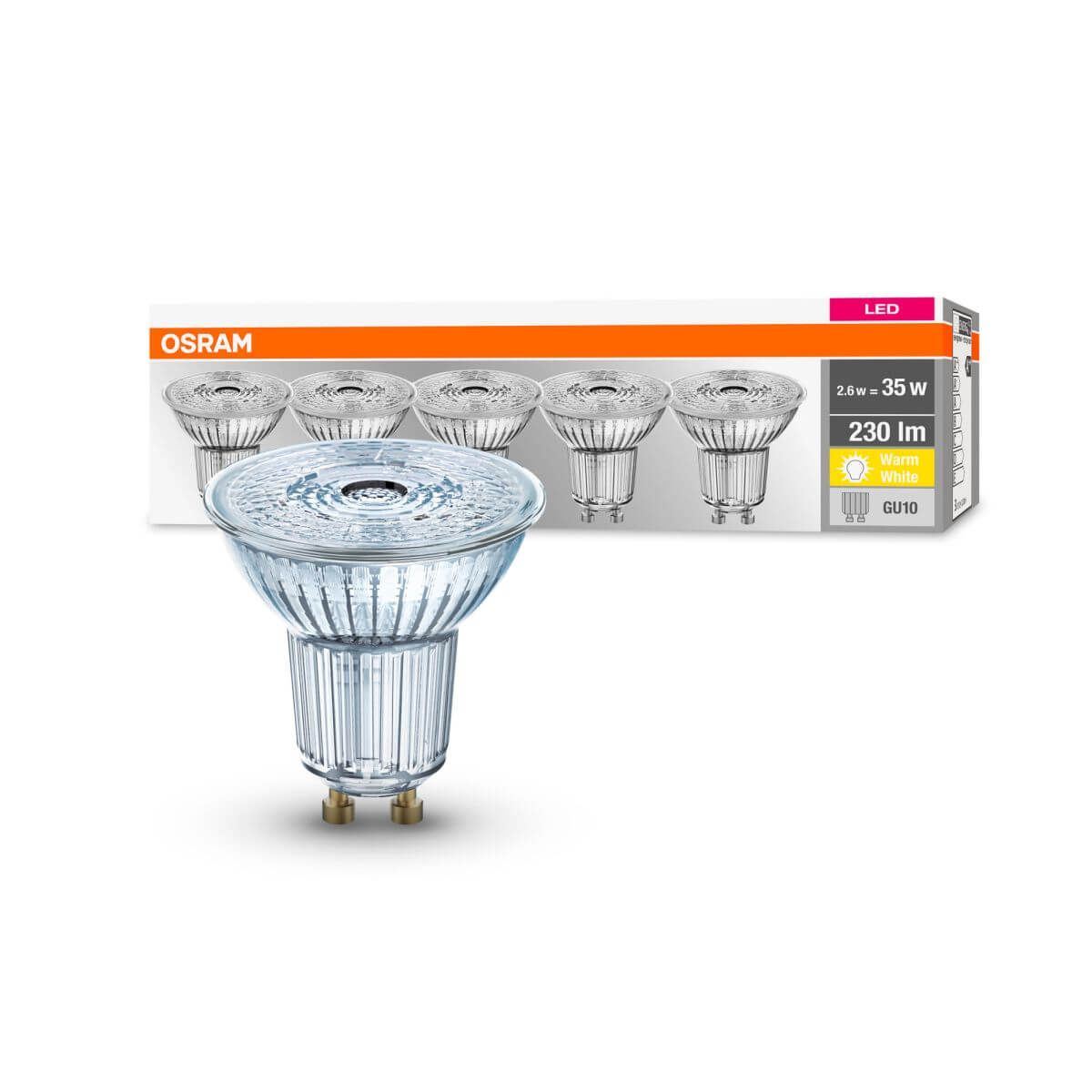 Osram 10er Pack LED BASE PAR16 2,6W = 35W GU10 Strahler 230 lm 36° 2700 K Warmweiß Produktabbildung 3