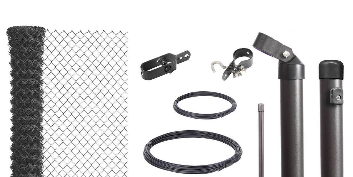 Alberts Maschendrahtzaun Komplettset zum Einbetonieren, Anthrazit-metallic, 80 cm hoch, 15 m lang Produktabbildung