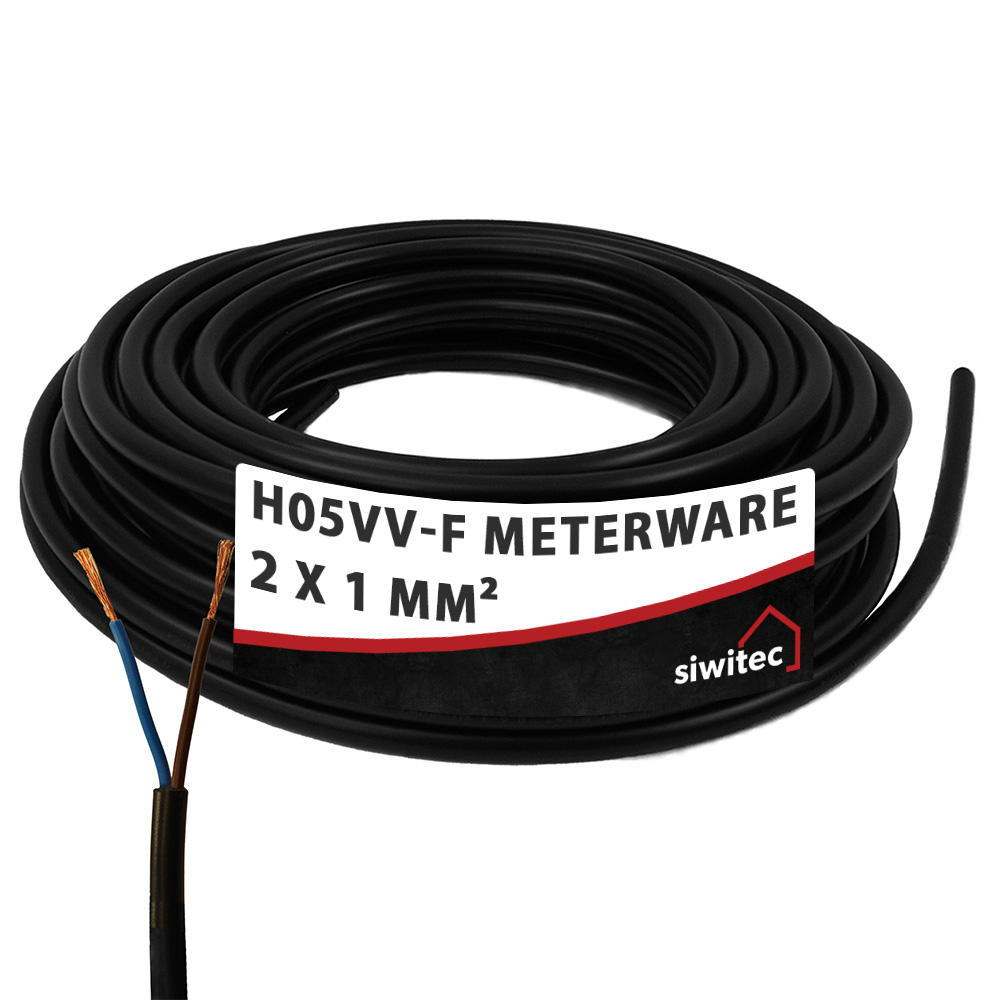 siwitec H05VV-F Kabel, 2 x 1 mm², 300/500 V, 1 m, flexible Schlauchleitung, PVC Mantelleitung, Gerätekabel Produktabbildung