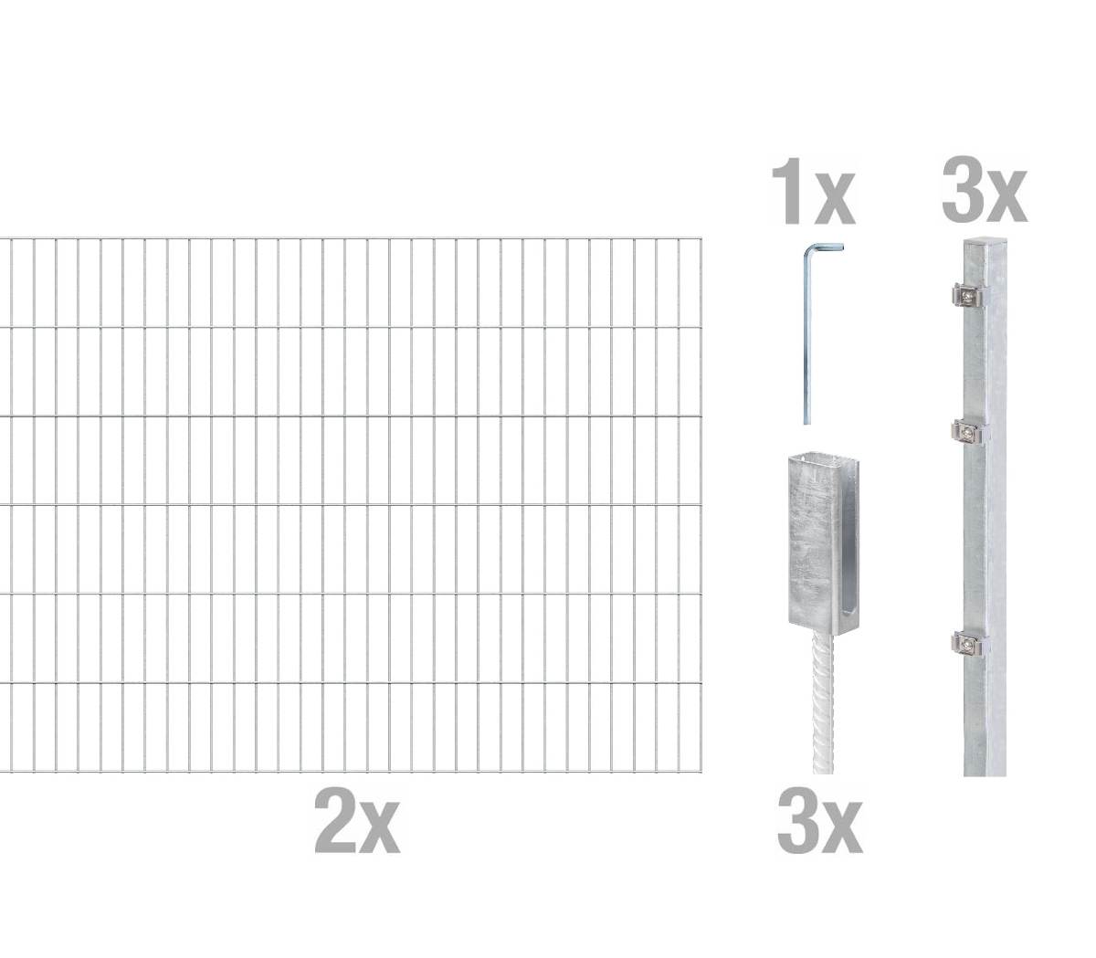 Alberts Komplettset Doppelstabmattenzaun Feuerverzinkt, Riffelstahldolle, 2 m Matten Höhe 80-120 cm Produktabbildung
